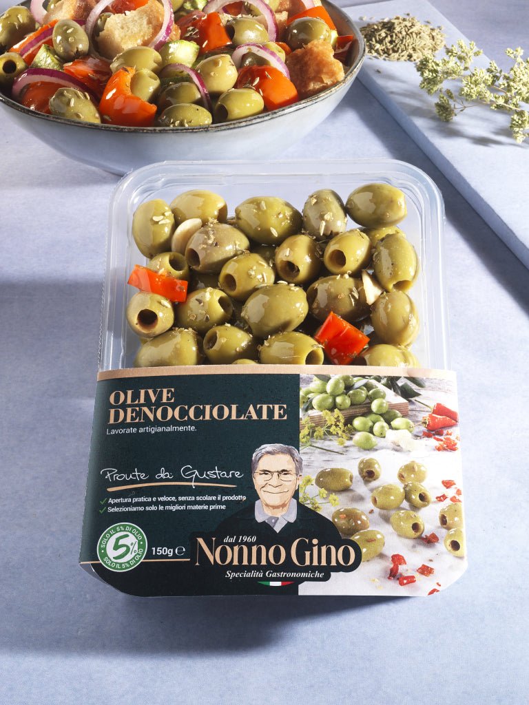 Olive Verdi Denocciolate Nonno Gino - Selezionate a mano pronte da gustare - Nonno Gino